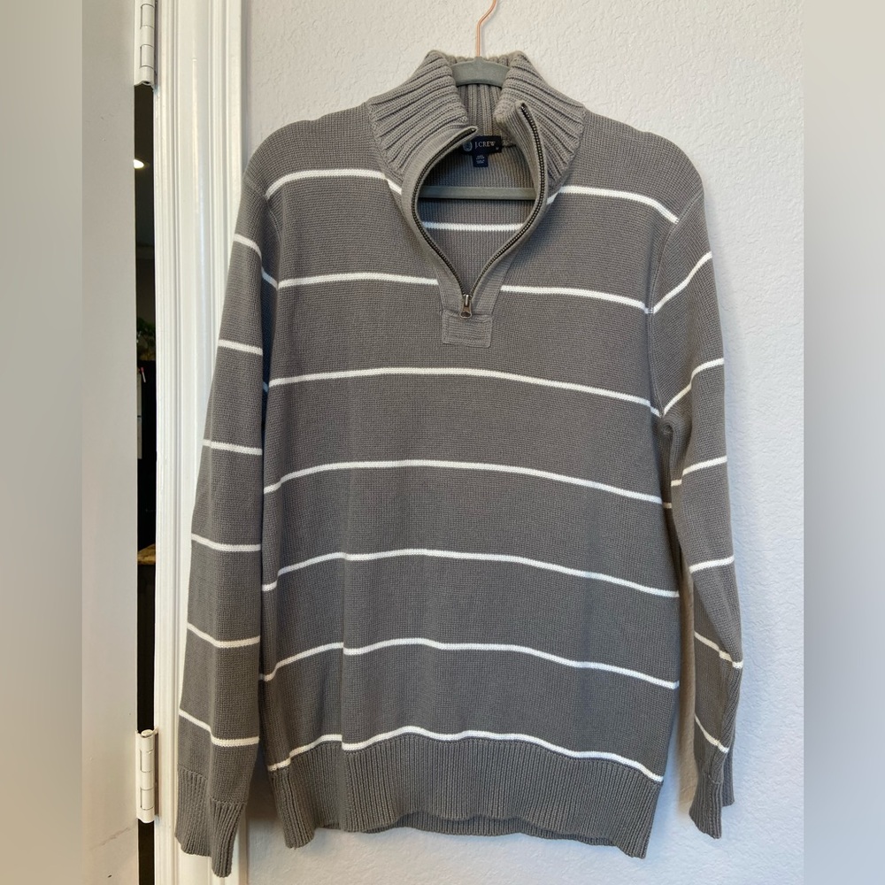 J.Crew Men’s Quarter Zip Gray ans White Sweater size Medium